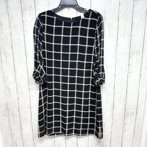 Amadi Dress Women PM Black White Checkered Plaid Boat Neck Bow Sleeve Tunic Tent